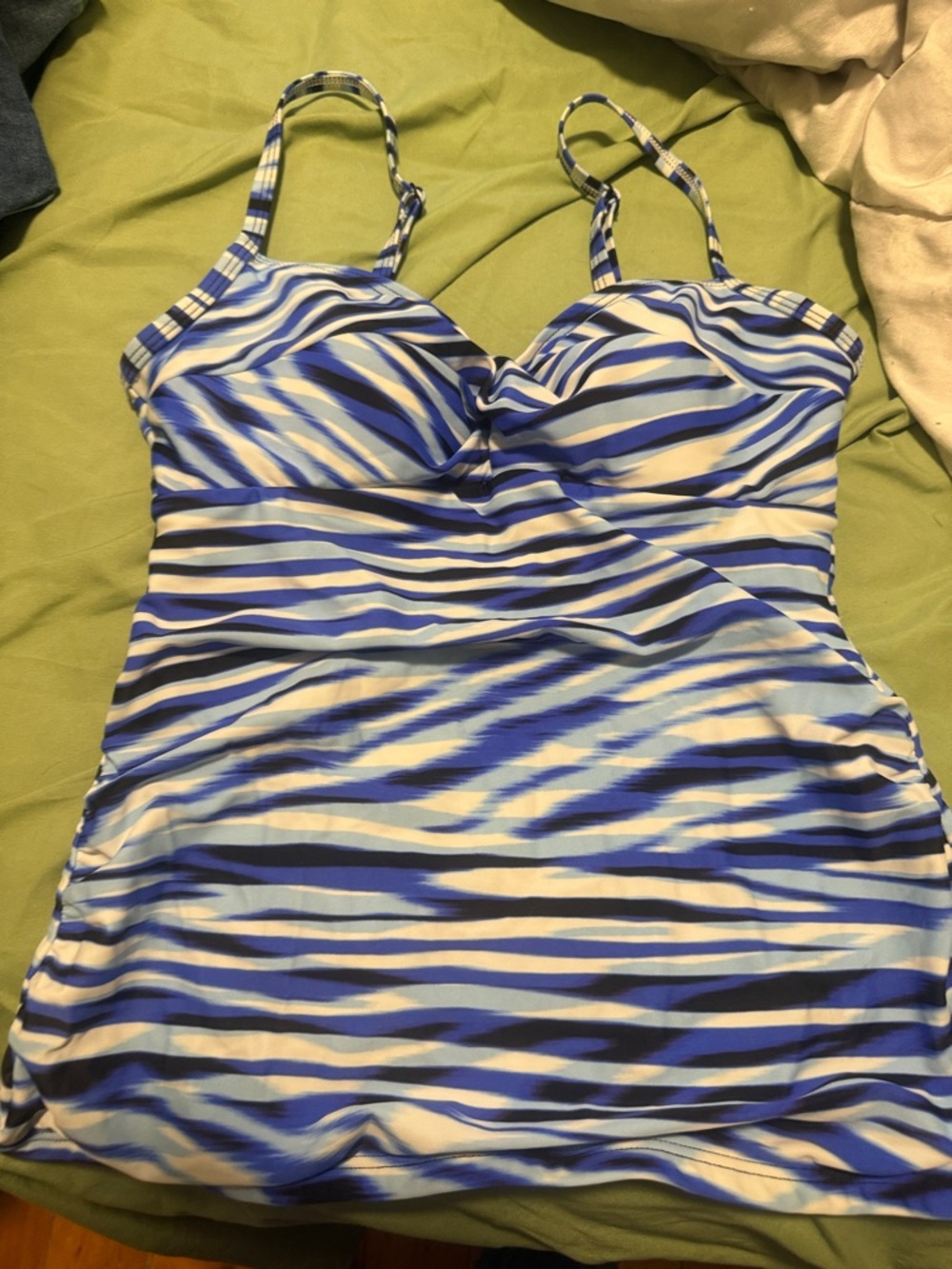 croft & barrow Blue and White Striped Girls bathing suit top